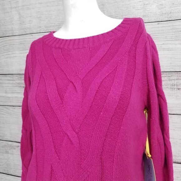 NEW Cece XS Pullover Sweater Crew Neck Cable knit Long sleeves in Passion Pink - Picture 3 of 9
